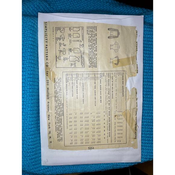 Simplicity 1555 Pattern blouse kitten bow 1950s size 16 - Picture 6 of 7